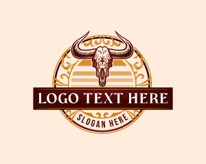 Rustic - Skull Bull Rodeo logo design