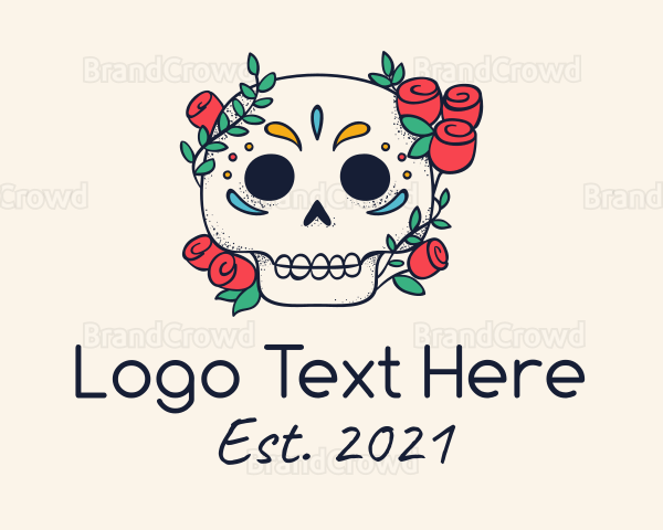 Floral Skull Line Art Logo 