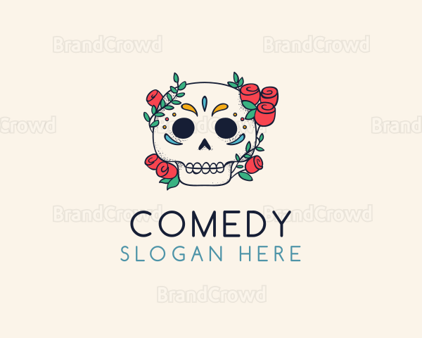 Floral Skull Line Art Logo