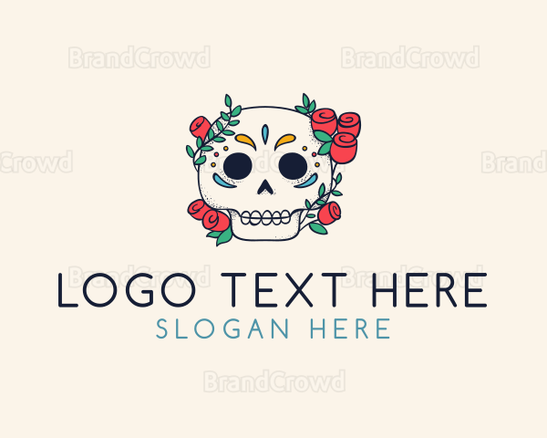 Floral Skull Line Art Logo