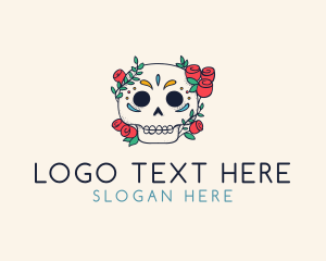 Rose - Floral Skull Line Art logo design