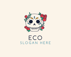 Floral Skull Line Art Logo