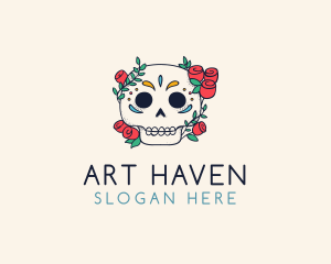 Floral Skull Line Art logo design