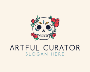 Floral Skull Line Art logo design