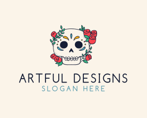 Floral Skull Line Art logo design