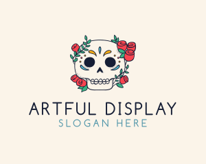 Floral Skull Line Art logo design