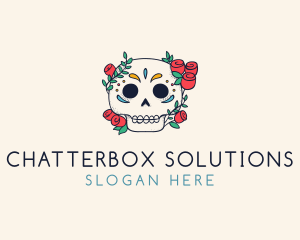 Flower - Floral Skull Line Art logo design