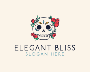 Tattoo Artist - Floral Skull Line Art logo design