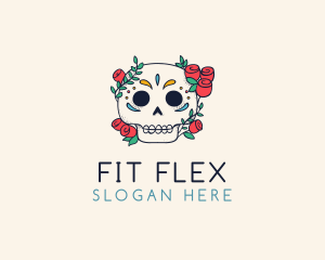 Skull - Floral Skull Line Art logo design