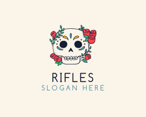 Tattoo Artist - Floral Skull Line Art logo design