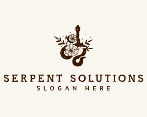 Snake Serpent Floral logo design