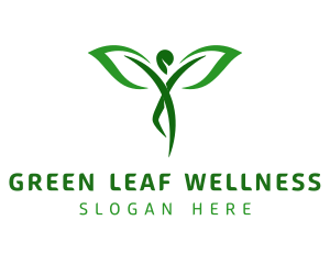 Green Yoga Human Leaf logo design