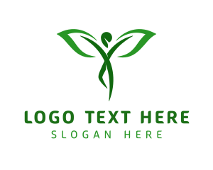 Therapy - Green Yoga Human Leaf logo design
