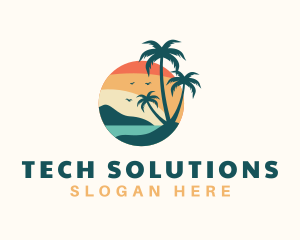 Sunset - Tropical Beach Trees logo design