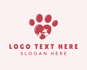 Pet Care - Heart Cat Dog Paw logo design