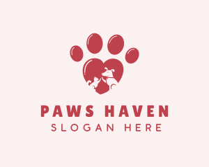 Heart Cat Dog Paw logo design