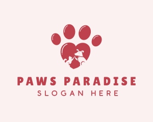 Heart Cat Dog Paw logo design