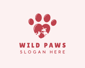 Heart Cat Dog Paw logo design