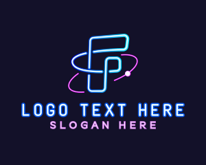 Amusement - Neon Disco Orbit Letter F logo design