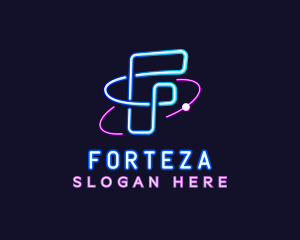 Neon Disco Orbit Letter F logo design