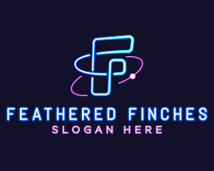 Neon Disco Orbit Letter F logo design