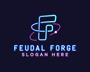 Neon Disco Orbit Letter F logo design