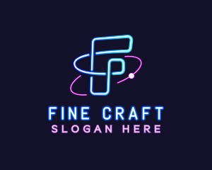 Neon Disco Orbit Letter F logo design