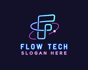 Neon Disco Orbit Letter F logo design