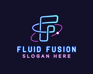 Neon Disco Orbit Letter F logo design