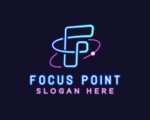 Neon Disco Orbit Letter F logo design