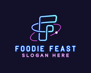 Neon Disco Orbit Letter F logo design