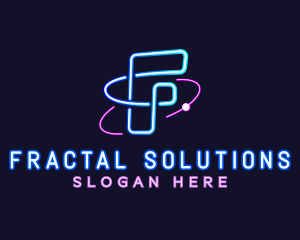 Neon Disco Orbit Letter F logo design