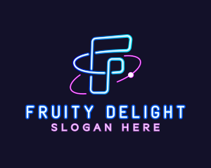 Neon Disco Orbit Letter F logo design