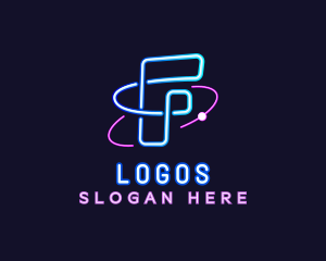 Disco - Neon Disco Orbit Letter F logo design