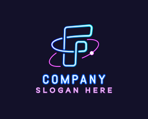 Signage - Neon Disco Orbit Letter F logo design