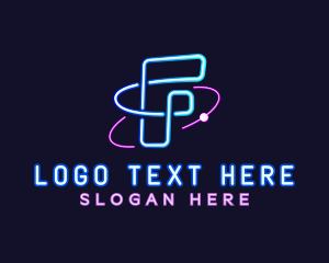 Gamer - Neon Disco Orbit Letter F logo design