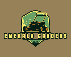 Lawn Mower Equipment Shield logo design