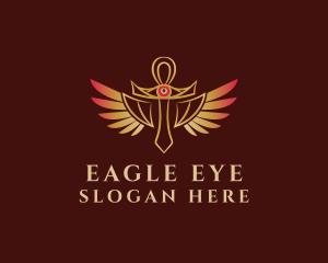 Gold Ankh Eye Wings logo design