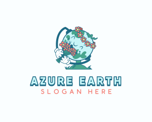 Flower Earth Globe logo design