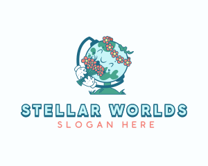 Flower Earth Globe logo design