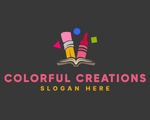 Crayon - Book Art Kindergarten logo design