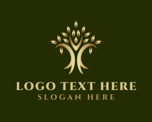 Yoga - Golden Natural Tree logo design
