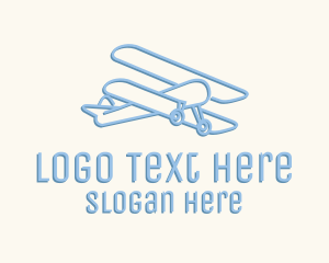 Airliner - Blue Monoline Biplane logo design