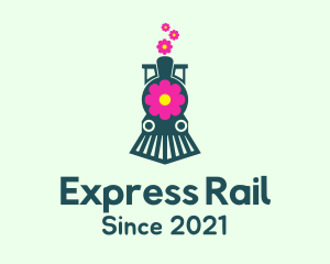 Railway - Flower Train Locomotive logo design