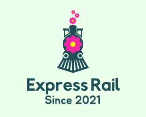 Flower Train Locomotive logo design