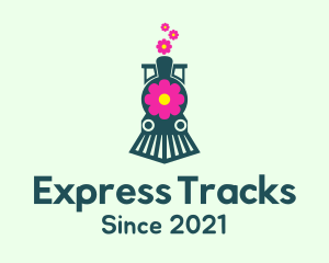 Train - Flower Train Locomotive logo design