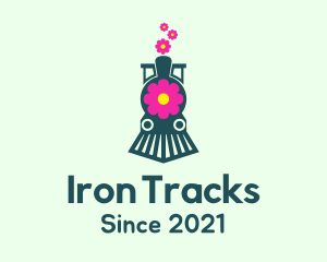 Railroad - Flower Train Locomotive logo design