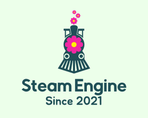 Flower Train Locomotive logo design