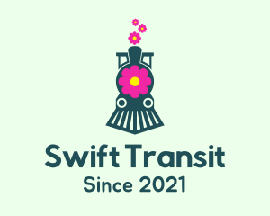 Transit - Flower Train Locomotive logo design