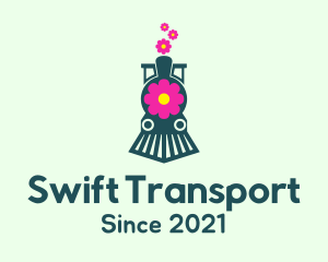 Flower Train Locomotive logo design